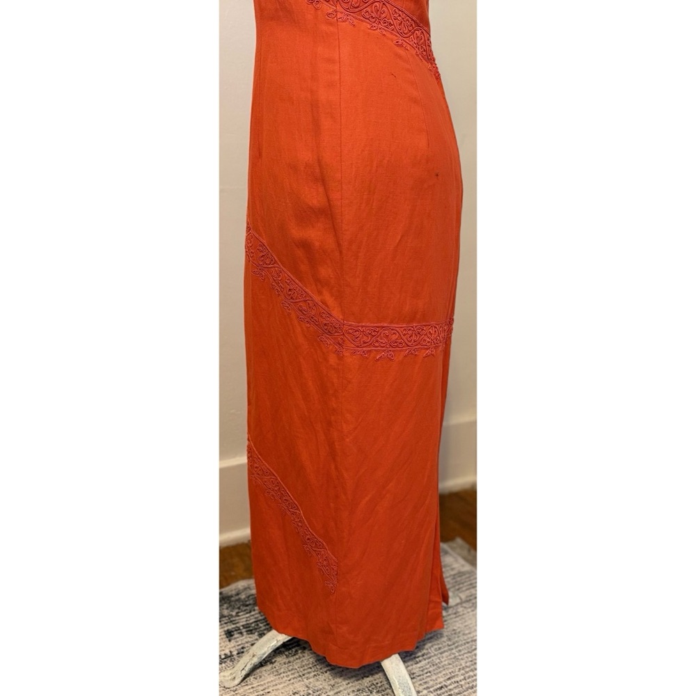 90’s Vintage ‘Donna Morgan’ Orange Linen Blend Sleeveless Sheath Maxi Dress - Picture 6 of 10
